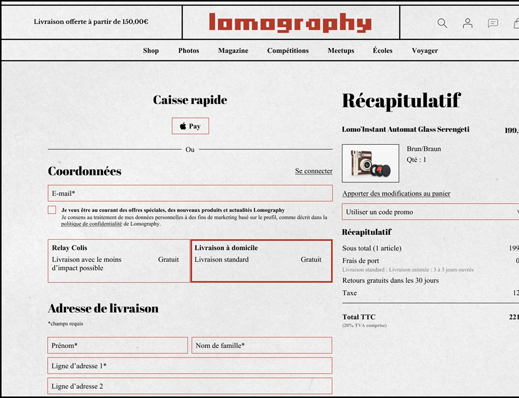 page recapitulatif commande lomography